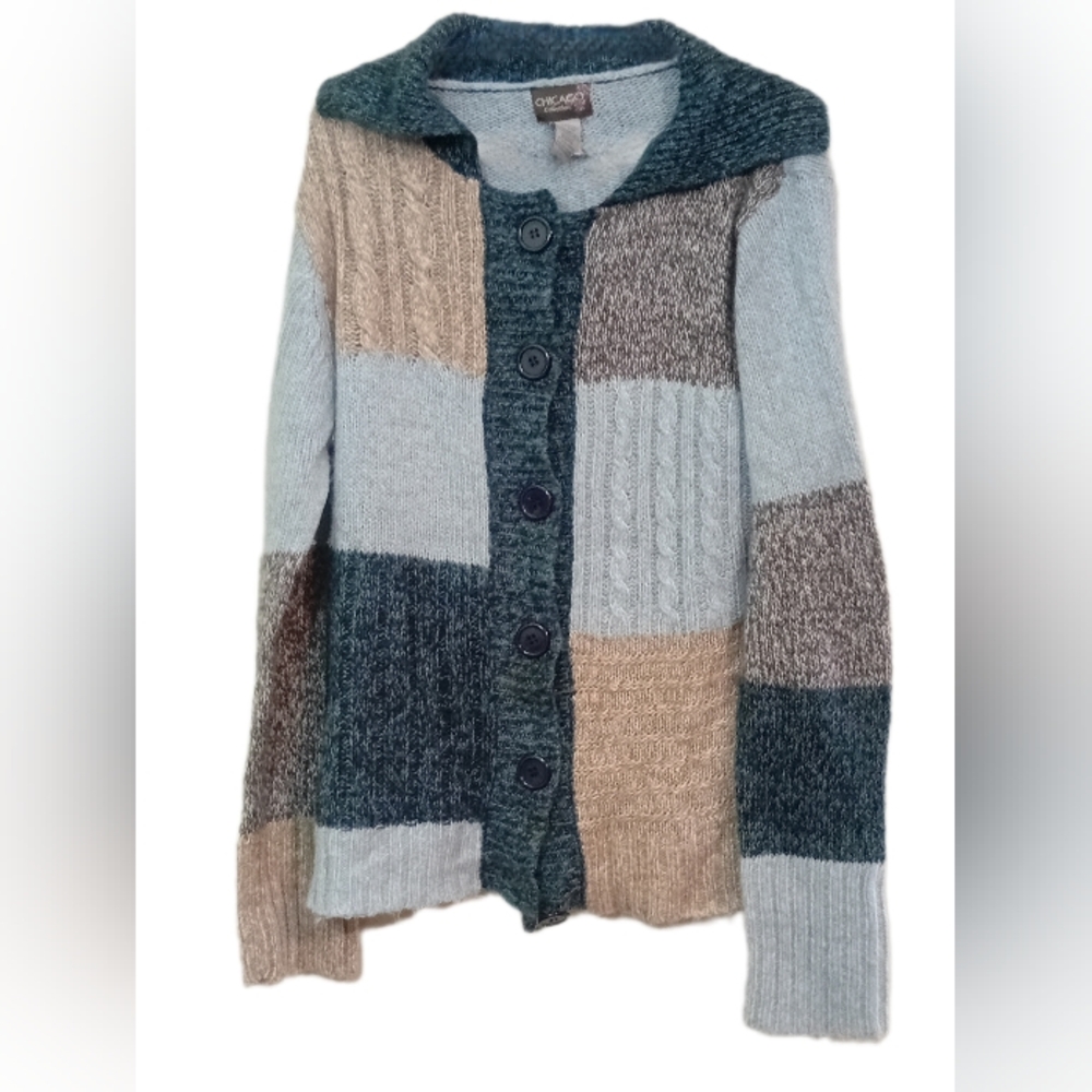 Woven Patchwork Button-Up Sweater Cardigan - Multi Color